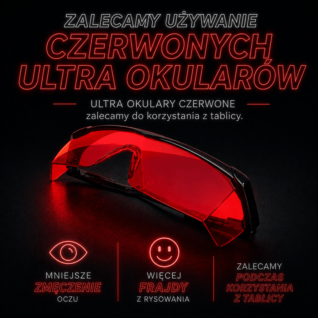 Czerwone Ultra Okulary UltraLaser na ciemnym tle