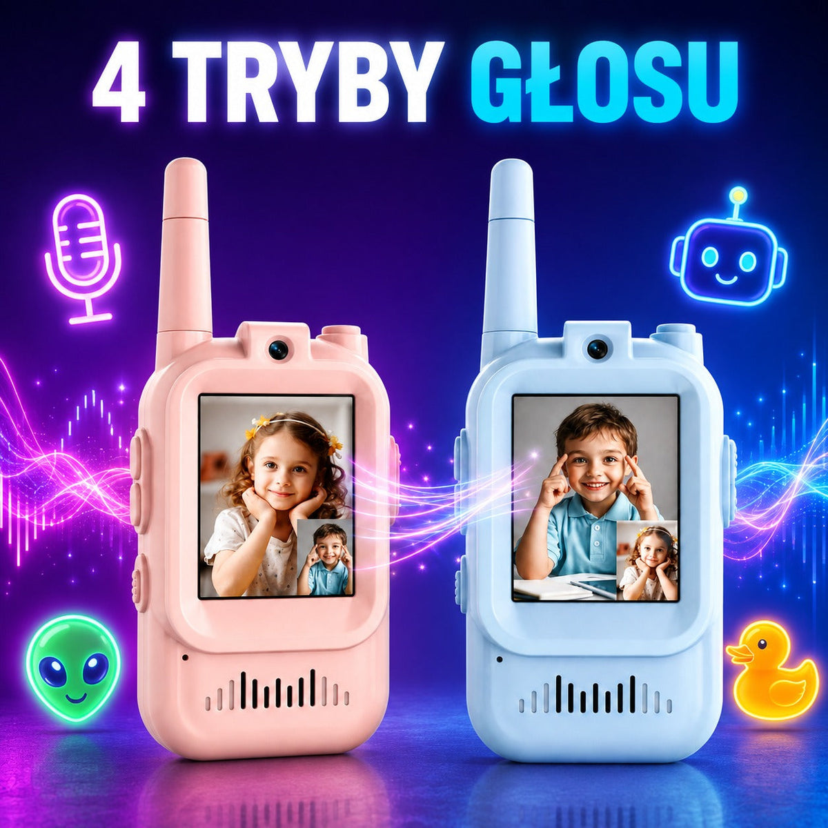 Cztery tryby głosu — klasyczny, robot, kosmita i kaczka
